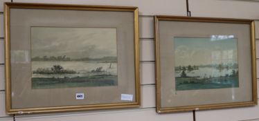 F. Ward' 1929, two watercolours, River landscapes, 9 x 13ins