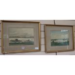 F. Ward' 1929, two watercolours, River landscapes, 9 x 13ins