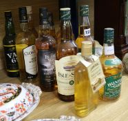 Ten bottles of whisky; Crawfords, Clontarf, Island Way, Scottish Island (half), Lochinvar, Vat 69,