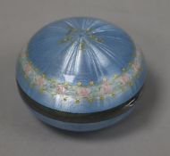 An early 20th century continental silver and blue guilloche enamel circular powder box, with