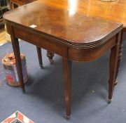 A George III mahogany folding top tea or card table, W.91cm