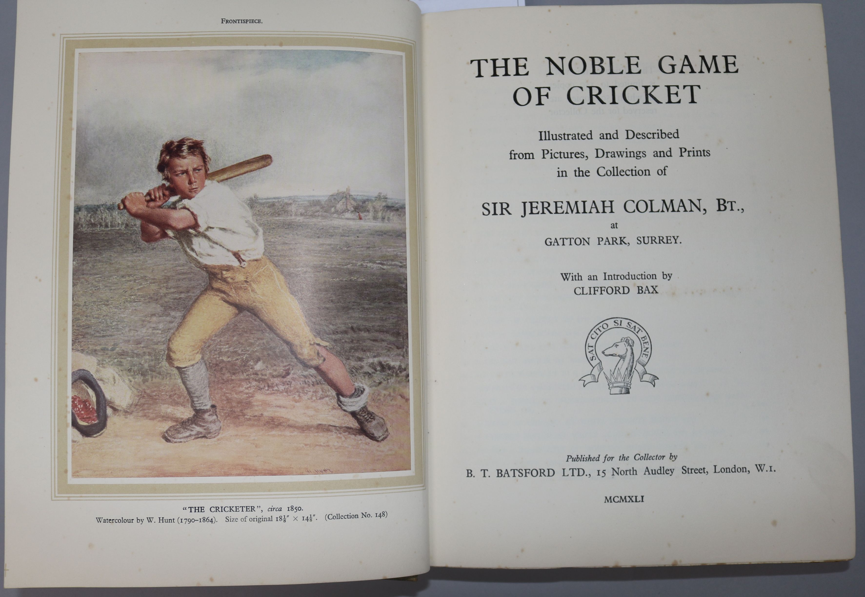 COLMAN, JEREMIAH, SIR - THE NOBLE GAME OF CRICKET, quarto, one of 150, pale green buckram, with - Image 2 of 2