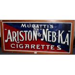 A framed reverse glass advertising sign for Muratti's Ariston + Neb-Ka Cigarettes