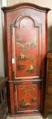 A 19th century red japanned corner cupboard, W.74cm H.178cm