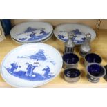 Four 19th century Chinese blue and white dishes and a small quantity of pewter