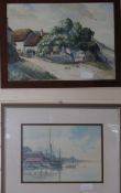 S. Gallard, a pair watercolours Cottages, 35 x 44cm. and a watercolour coastal scene signed P.