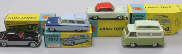 A Corgi Toys Ford Thames 'Airborne' Caravan No. 420 and three other boxed Corgi cars, including