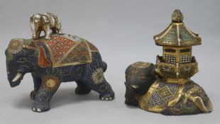 Two Japanese 'moriage' porcelain elephants