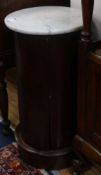 A Victorian mahogany cylinder pot cupboard, with marble top, Diam. 39cm