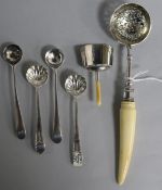 A Georgian silver caddy spoon(a.f), two pairs of Georgian salt spoons including Hester Bateman and a