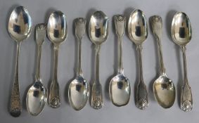 A matched set of Victorian fiddle, thread and shell pattern teaspoons and a earlier silver dessert