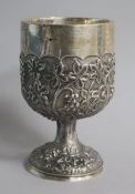 A Chinese silver presentation goblet, stamped Sterling with maker's mark for J.A.W. 13.7cm, 11 oz.