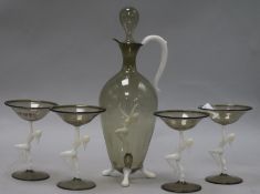 A set of four 1920's Italian glasses and matching decanter