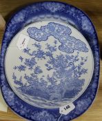 A Doulton blue and white meat plate and a modern Chinese blue and white plate