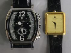 A Raymond Weil 18ct gold-plated quartz dress wristwatch and a Leandri 'Chronografio' chromed