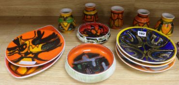 Five assorted Poole pottery dishes including, no 3 and 91, two bowls and five assorted Poole small