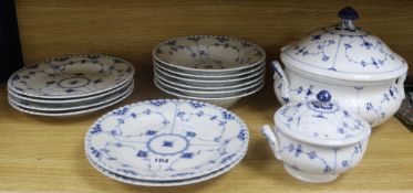 A Royal Copenhagen part blue and white "Onion" pattern part dinner service