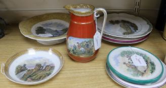 A Prattware jug, The Traveller's Departure (396), a comport, 'The Two Anglers' (432) and eight other