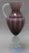 A Murano glass opalescent and mauve coloured ewer