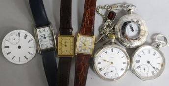 An Anvantino Sterling silver wristwatch, two plated wristwatches, a silver-cased pocket watch and