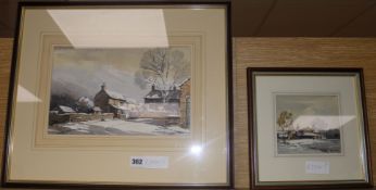 William Wyatt (1926-1993)2 watercoloursWinter in the Dales and A Kentish Oast in WintersignedLargest