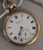 A Waltham gold plated pocket watch and a 9ct albert.
