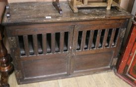 An 18th century oak glass food cupboard, W.102cm H.70cm D.47cm