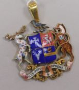 An early 1930's 9ct gold and enamel "Mayor of Lewisham" pendant, overall 53mm.