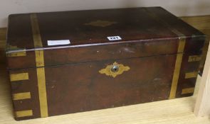 A Victorian brass bound walnut and mahogany writing slope