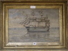 John Jonesoil on canvasSail and steam ship at anchorsigned34 x 52cm