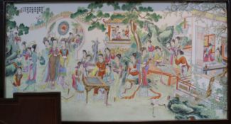 A large Chinese plaque of ladies in a garden