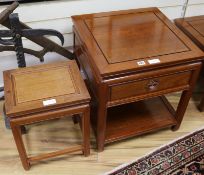 A Chinese hardwood square topped table and 1 other (2) W.51cm and W.35cm