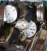 Six pocket watches including three silver and four wrist watches including Anker rectangular dial.