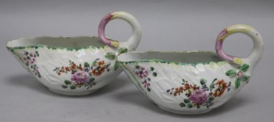 A pair of 18th century English porcelain Longton Hall sauceboats