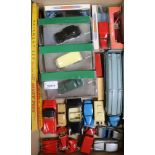 A Dinky Toys Pullmore Transporter and ramp and a collection of diecast cars and accessories (some