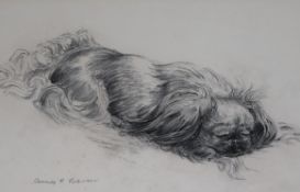 Charles F Robinsoncharcoal drawingSleeping Pekinesesigned24 x 38cm.