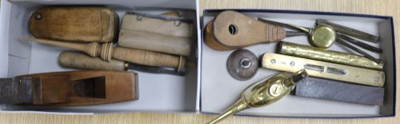 A pair of miniature Bellows and a collection of woodworking and other tools