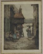 M.C. Robinson, pair of coloured dry point etchings, Rye, signed 20 x 15cm.