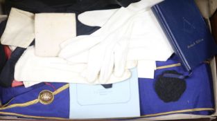 A quantity of Masonic regalia and a leather case