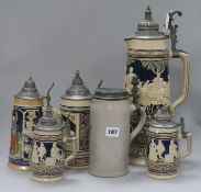 Six German beer steins