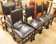 A set of five Flemish stained and carved beech dining chairs (one having arms)