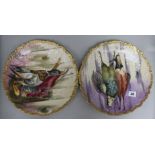 Two Limoges wall plaques, painted with dead hanging game