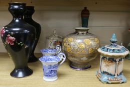 A Hadley’s Worcester jar and cover, a Noritake vase etc