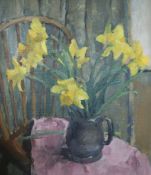 20th century English School oil on canvas Still life of daffodils in a jug