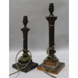 Two Corinthian column table lamps