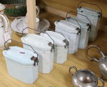 Six graduated French Provincial enamelled lunch boxes