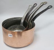 Five 19th century French copper saucepans