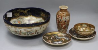 A collection of Satsuma bowls, vases, etc.