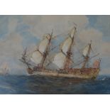 Gregory Robinson (1876-1967)watercolourGalleon at seasigned27 x 37cm.