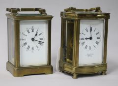 Two 19th century French brass cased carriage timepieces